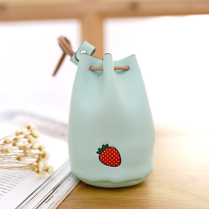 Kvinnor Pu Läder Fruktmönster Myntväska String Change Bag