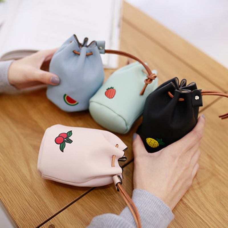 Kvinnor Pu Läder Fruktmönster Myntväska String Change Bag