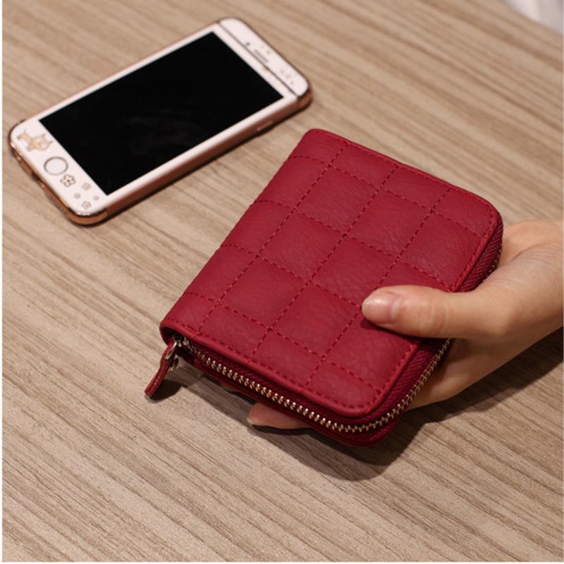 Kvinnor Quilted Dragkedja Kort Plånbok Flickor Söt Mini Handväska