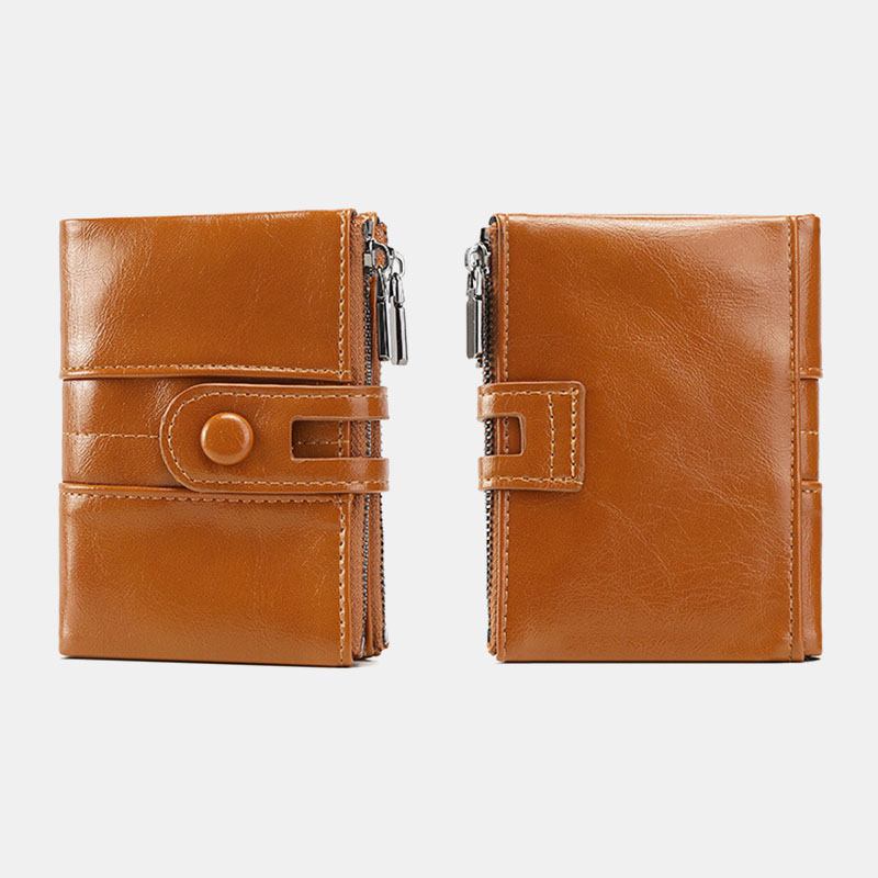 Kvinnor Stöldskydd 6 Kortplatser Oljevax Bifold Plånbok