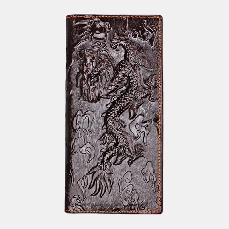 Män Äkta Läder 3d Dragon Pattern Retro Business Multi-slot Card Holder Plånbok