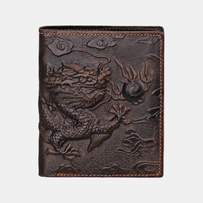 Män Äkta Läder 3d Dragon Pattern Retro Business Multi-slot Card Holder Plånbok