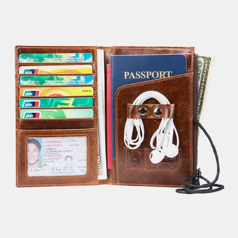 Män Äkta Läder Blockering Stöldskydd Pass Kuvert Plånbok Multi-card Plånbok