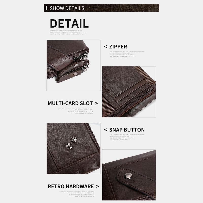 Män Äkta Läder Blockering Vintage Dubbel Blixtlås Kort Hållare Plånbok