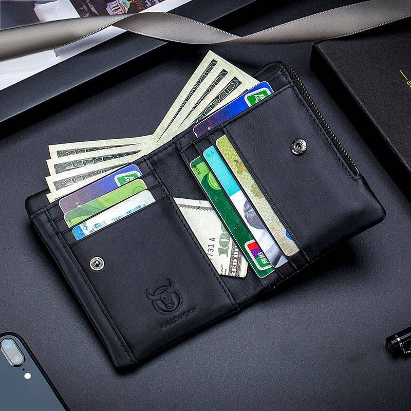 Män Äkta Läder Business Retro Enfärgad Multi-slot Läder Korthållare Plånbok