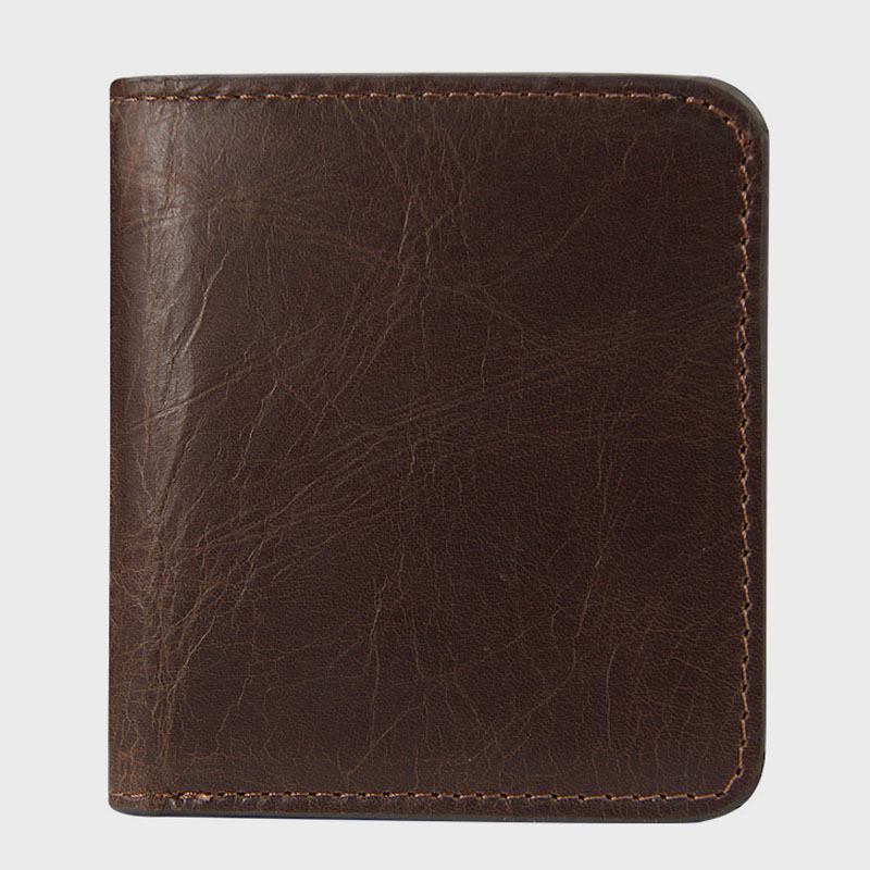 Män Äkta Läder Flerkortsfack Retro Casual Korta Id-plånböcker Kortfodral Pengar Klipp Myntväska Plånbok