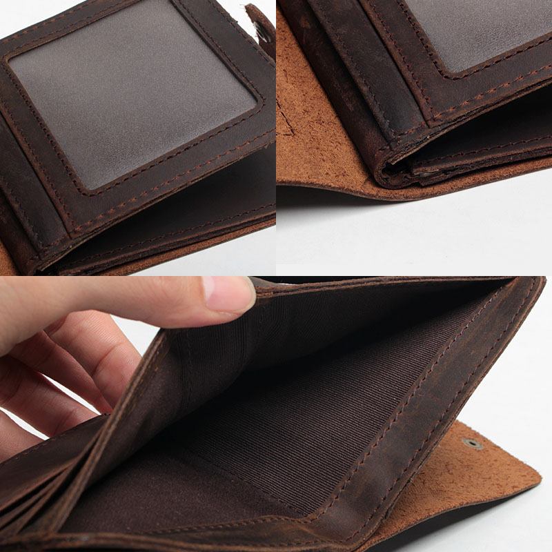 Män Äkta Läder Gjord-gammal Retro Business Brief Läderkorthållare Plånbok