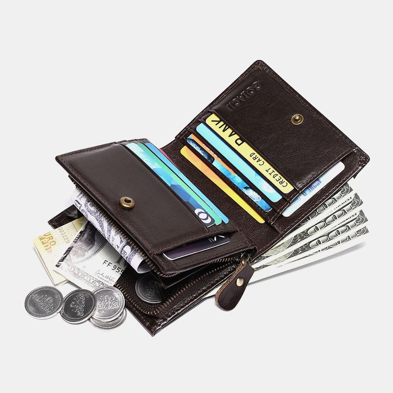 Män Äkta Läder Multifunktion Stöldskydd Retro Kort Plånbok Multi-card Slot Korthållare Myntväska