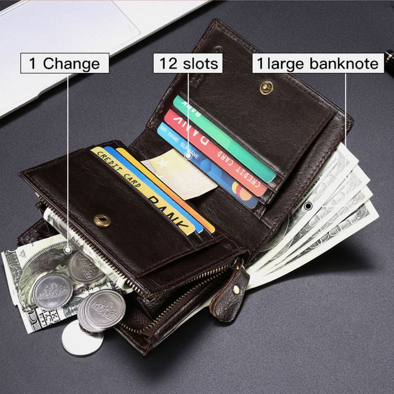 Män Äkta Läder Multifunktion Stöldskydd Retro Kort Plånbok Multi-card Slot Korthållare Myntväska