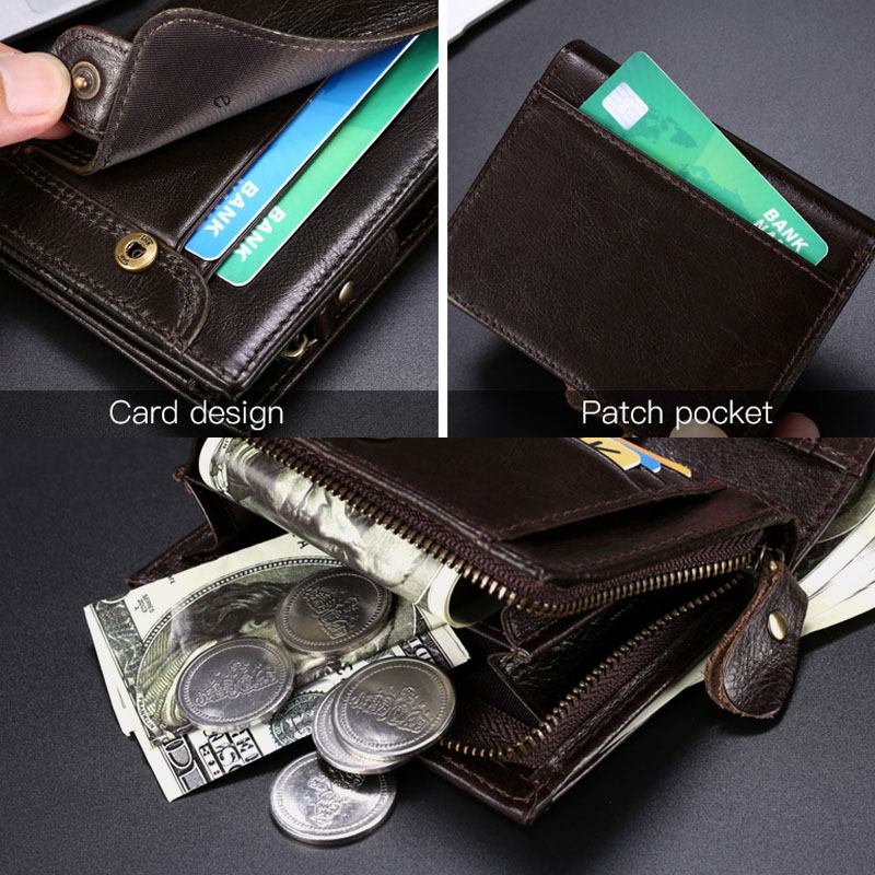 Män Äkta Läder Multifunktion Stöldskydd Retro Kort Plånbok Multi-card Slot Korthållare Myntväska