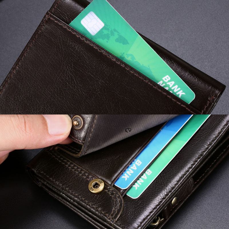 Män Äkta Läder Multifunktion Stöldskydd Retro Kort Plånbok Multi-card Slot Korthållare Myntväska