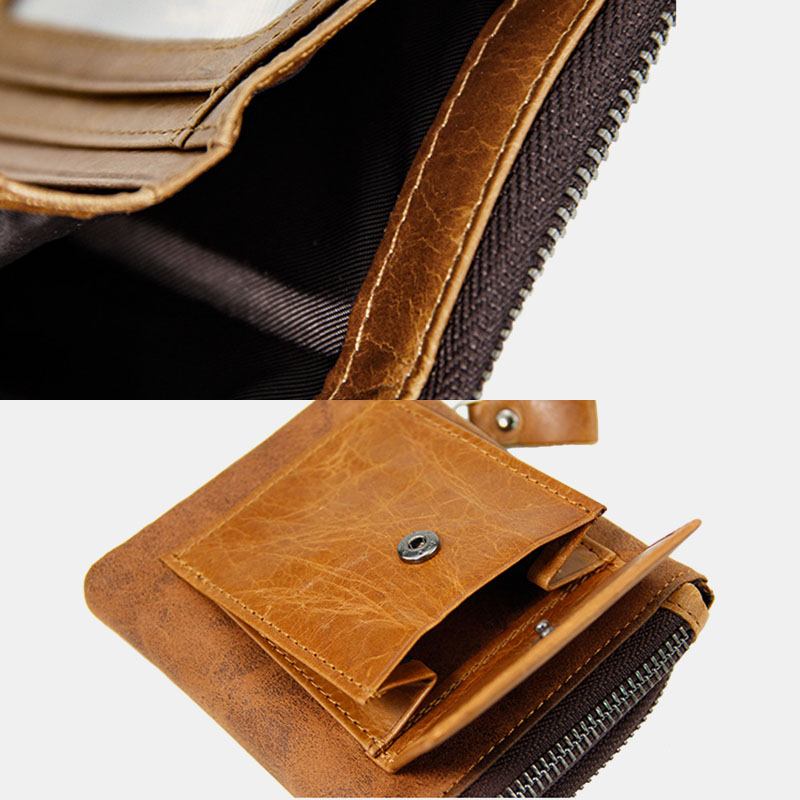 Män Äkta Läder Multifunktions Retro Bifold Flerkortsfack Korthållare Myntväska Plånbok Pengaklämma