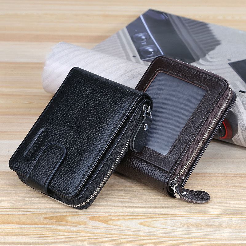 Män Äkta Läder Organ Design Multi-card Slot Retro Money Clip Card Hållare Plånbok