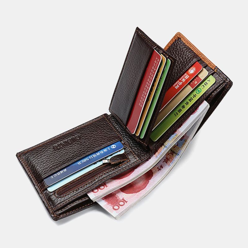 Män Äkta Läder Patchwork Pengar Clips Multi-card Slots Kortfodral Plånbok