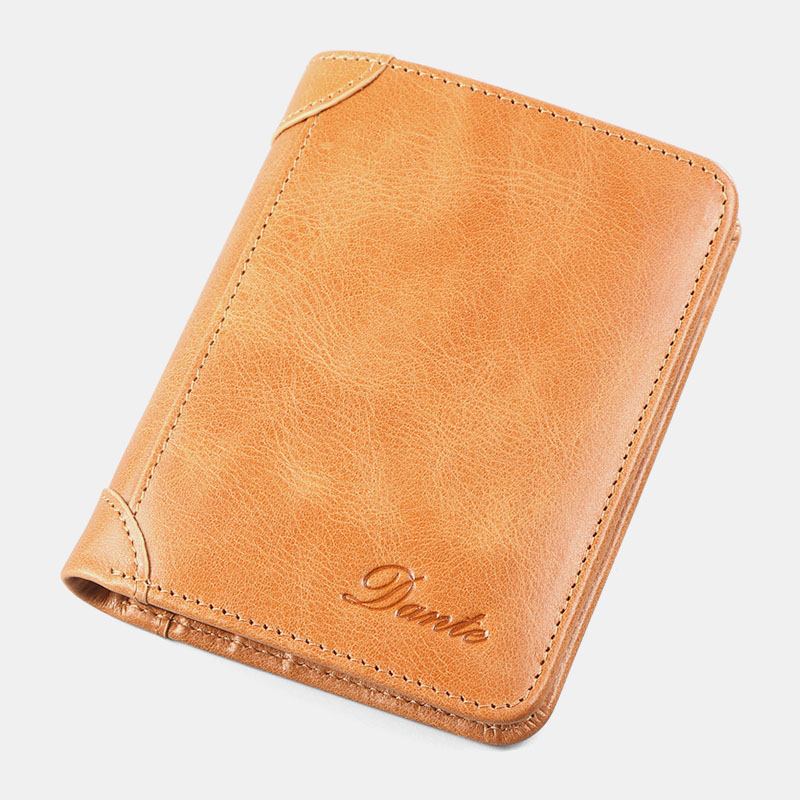 Män Äkta Läder Retro Bifold Tjock Stöldskyddskorthållare Myntväska Pengar Clip Kohudsplånbok