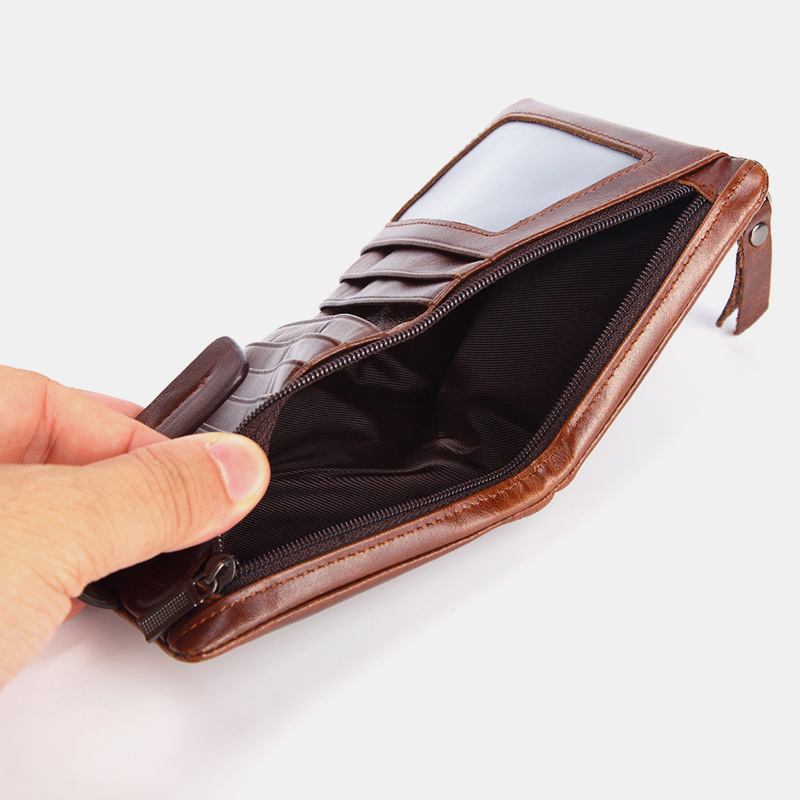 Män Äkta Läder Retro Blixtlås Kohud Multi-slot Card Holder Plånbok