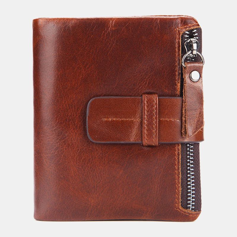Män Äkta Läder Retro Blixtlås Kohud Multi-slot Card Holder Plånbok