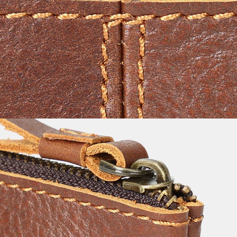 Män Äkta Läder Retro Mini Myntväska Kort Dragkedja Plånbok Clutch Plånböcker Kortfodral