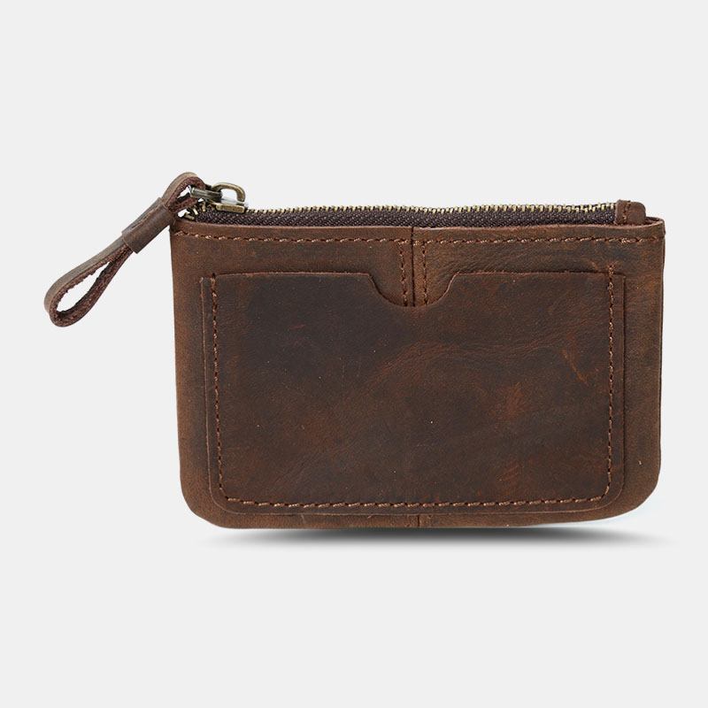 Män Äkta Läder Retro Mini Myntväska Kort Dragkedja Plånbok Clutch Plånböcker Kortfodral