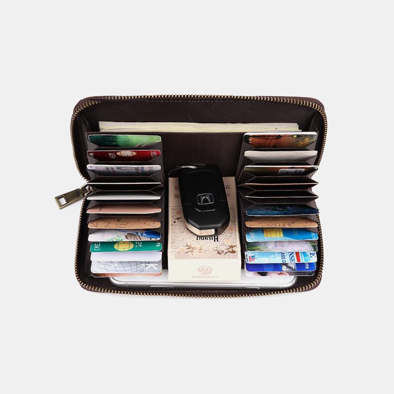 Män Äkta Läder Retro Multi-slot Mode Long Clutch Plånbok Business Wallet