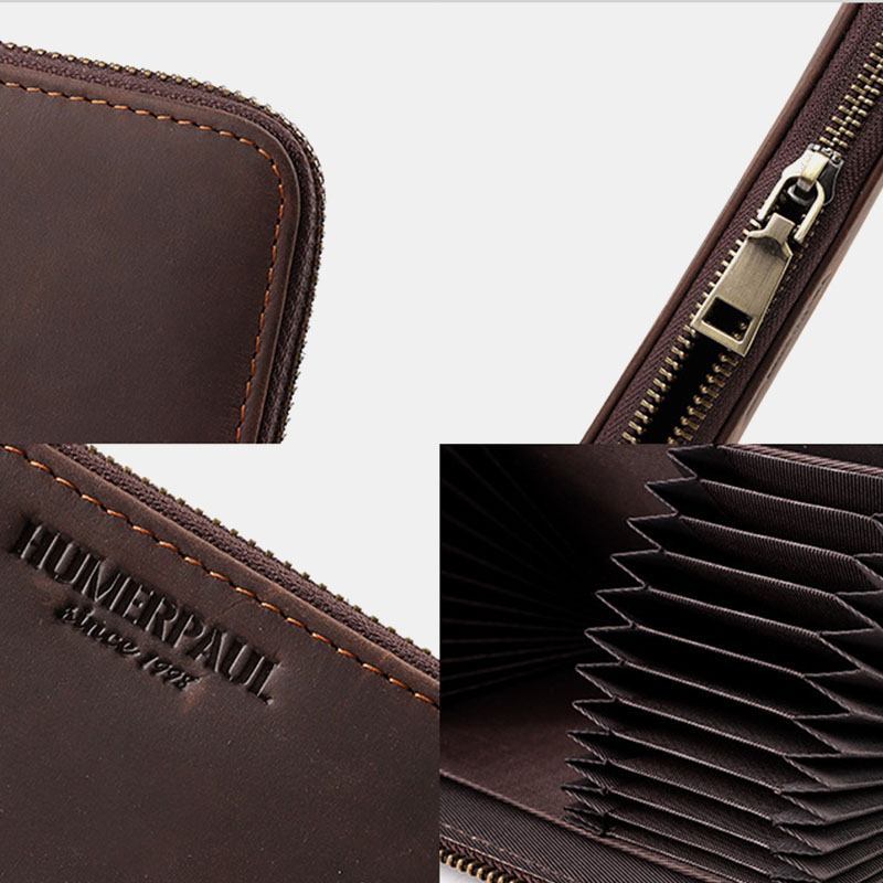 Män Äkta Läder Retro Multi-slot Mode Long Clutch Plånbok Business Wallet