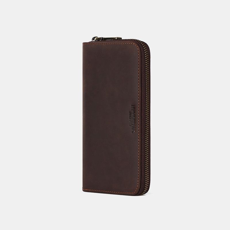 Män Äkta Läder Retro Multi-slot Mode Long Clutch Plånbok Business Wallet