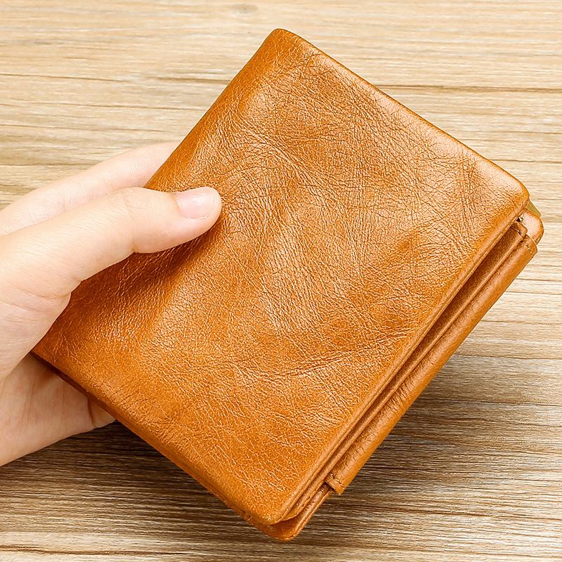 Män Äkta Läder Retro Trifold Multi Card Slot Casual Korthållare Plånbok