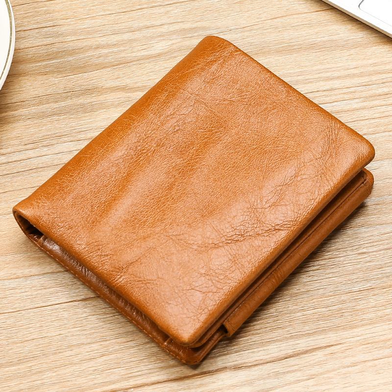 Män Äkta Läder Retro Trifold Multi Card Slot Casual Korthållare Plånbok