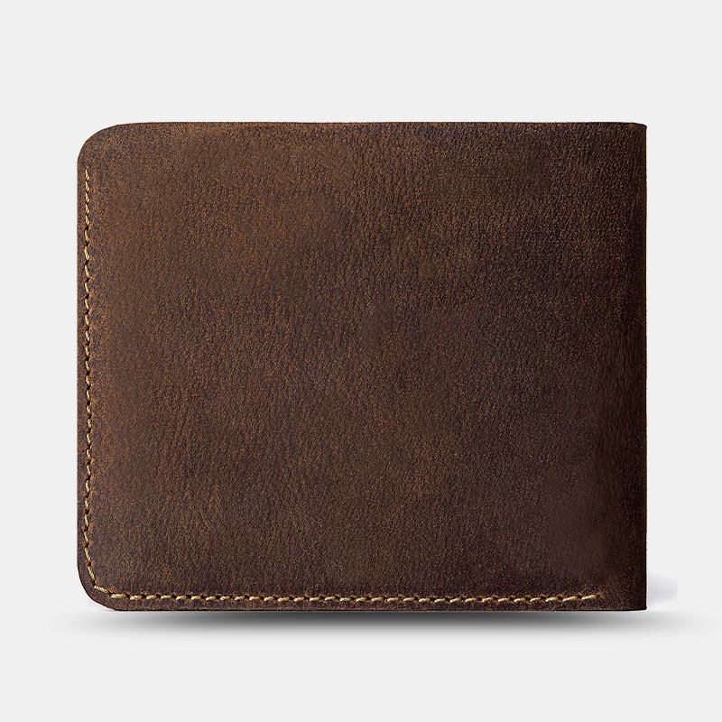 Män Äkta Läder Super Light Bifold Open Retro Kort Stöldskyddat Kohud Korthållare Myntplånbok