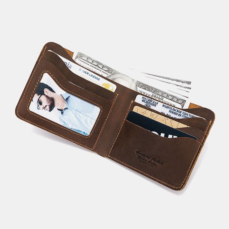 Män Äkta Läder Super Light Bifold Open Retro Kort Stöldskyddat Kohud Korthållare Myntplånbok
