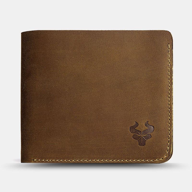 Män Äkta Läder Super Light Bifold Open Retro Kort Stöldskyddat Kohud Korthållare Myntplånbok