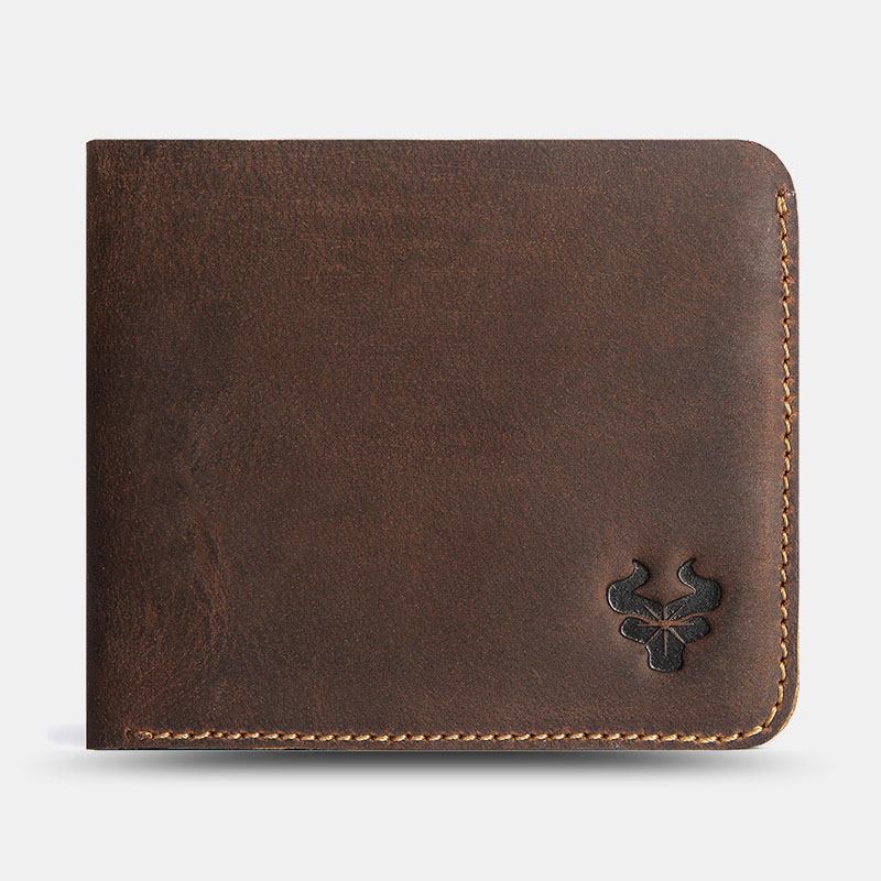 Män Äkta Läder Super Light Bifold Open Retro Kort Stöldskyddat Kohud Korthållare Myntplånbok