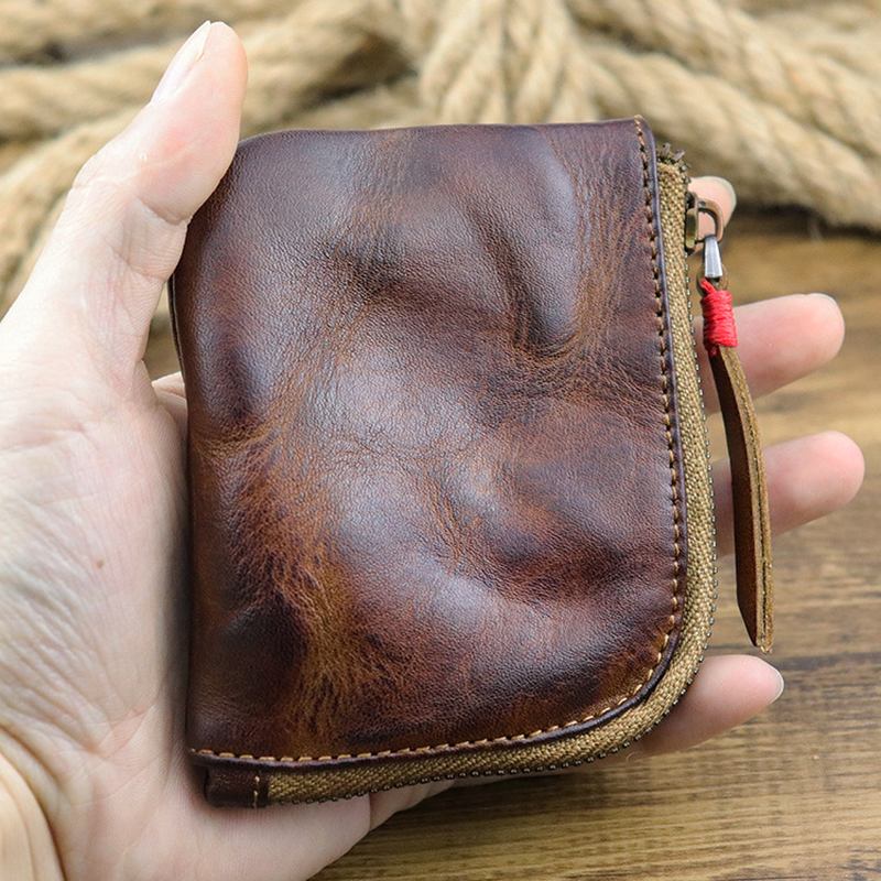 Män Äkta Läder Vinatge Casual Zipper Cash Wallet