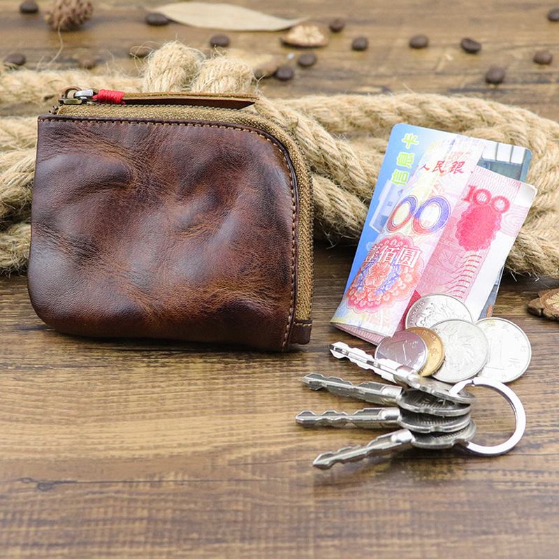 Män Äkta Läder Vinatge Casual Zipper Cash Wallet