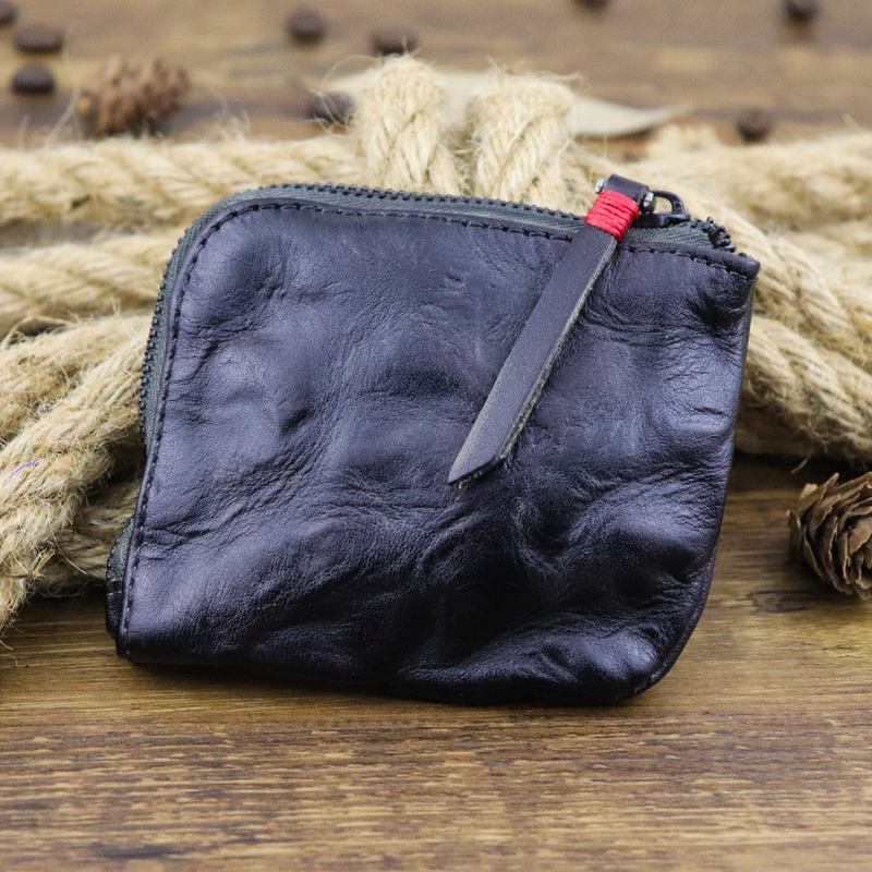 Män Äkta Läder Vinatge Casual Zipper Cash Wallet