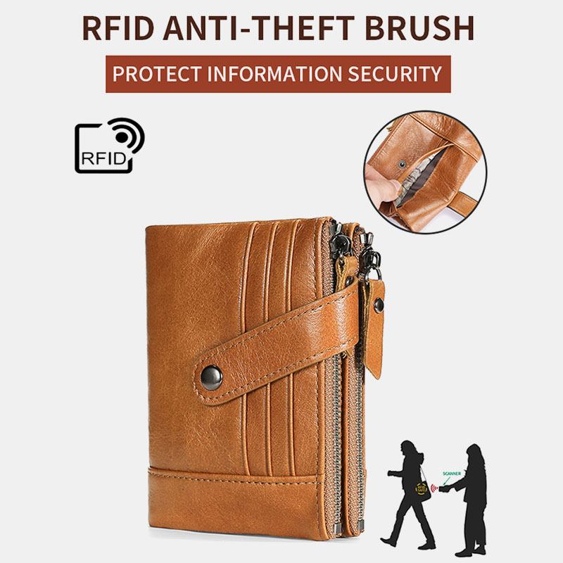 Män Äkta Läder Vintage Blocking Zipper Coin Wallet