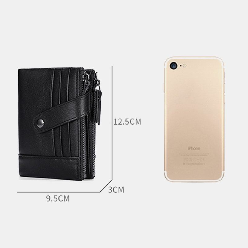 Män Äkta Läder Vintage Blocking Zipper Coin Wallet