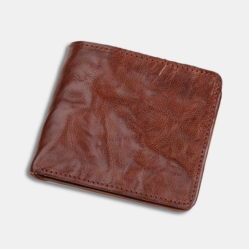 Män Äkta Läder Vintage Business Vegetabiliskt Garvat Koskinn Slitbeständigt Bifoldigt Korta Pengaklämmor Myntplånbok