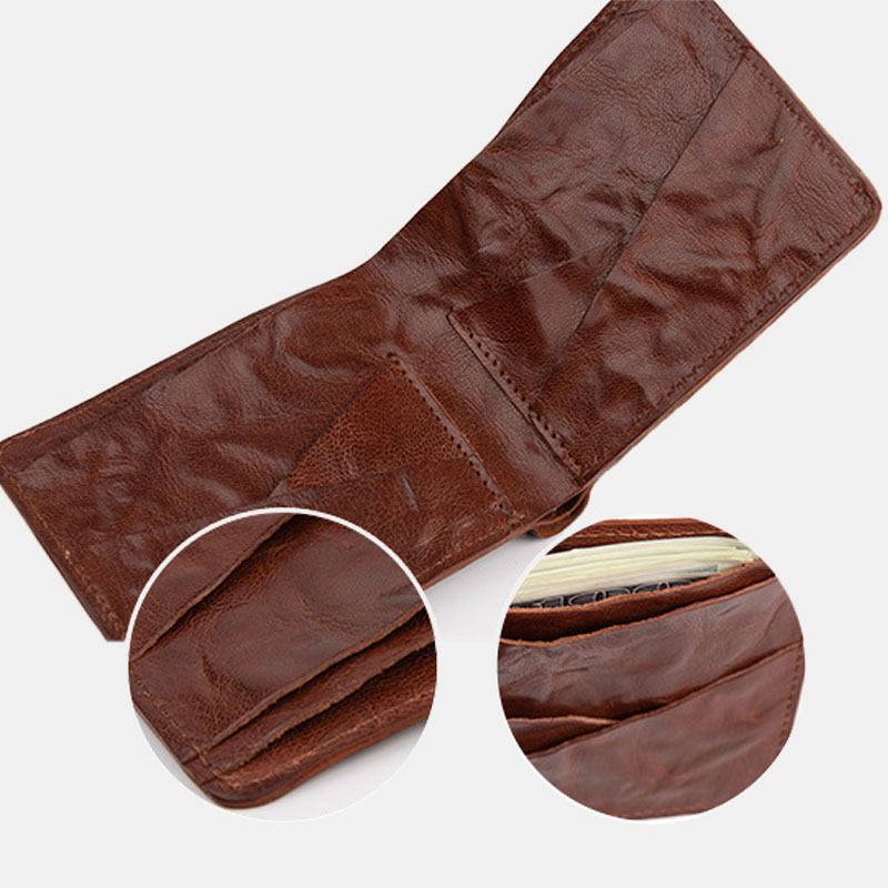 Män Äkta Läder Vintage Business Vegetabiliskt Garvat Koskinn Slitbeständigt Bifoldigt Korta Pengaklämmor Myntplånbok