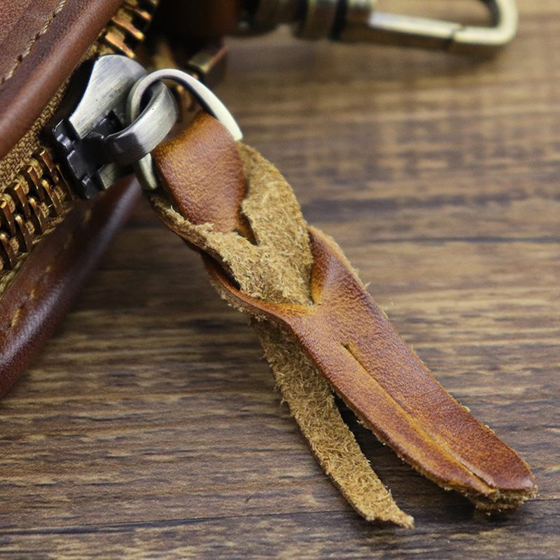 Män Äkta Läder Vintagetryckt Bilnyckelväska Plånbok