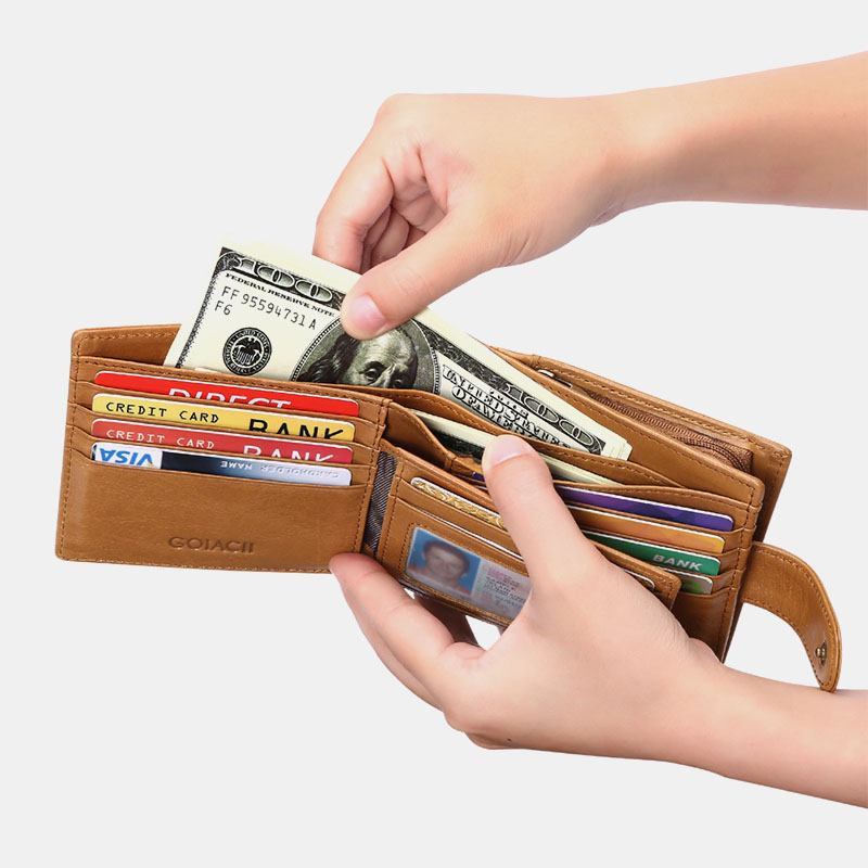 Män Bifold Blocking Plånbok Horisontell Stor Kapacitet Multi-card Slot Korthållare Myntväska Körkortsplånbok