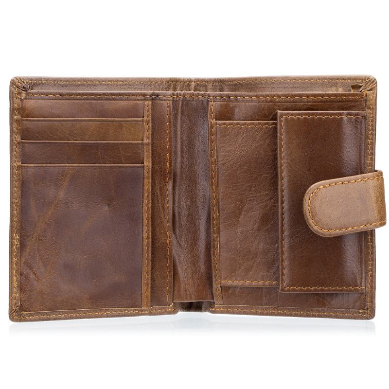 Män Bifold Kort Plånbok Vintage Äkta Läder Multi-card Slot Korthållare Hasp Myntväska