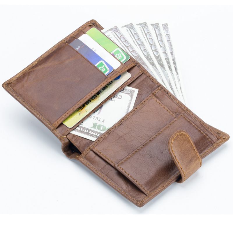 Män Bifold Kort Plånbok Vintage Äkta Läder Multi-card Slot Korthållare Hasp Myntväska