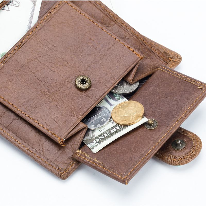 Män Bifold Kort Plånbok Vintage Äkta Läder Multi-card Slot Korthållare Hasp Myntväska