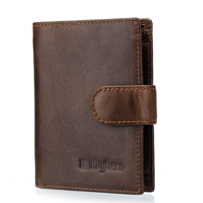 Män Bifold Kort Plånbok Vintage Äkta Läder Multi-card Slot Korthållare Hasp Myntväska