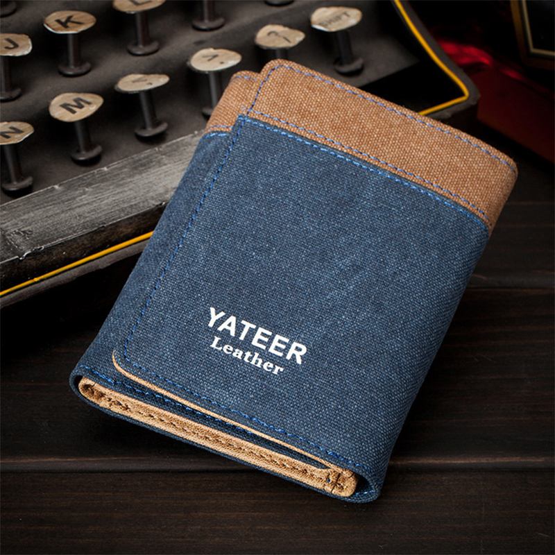 Män Canvas Tri-fold Kort Plånbok Mynthållare Korthållare