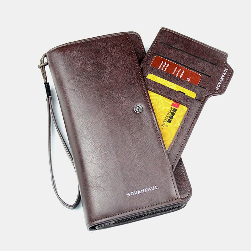 Män Faux Leather Long Wallet Business Money Zipper Wallet