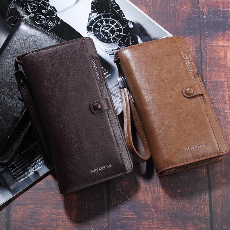 Män Faux Leather Long Wallet Business Money Zipper Wallet