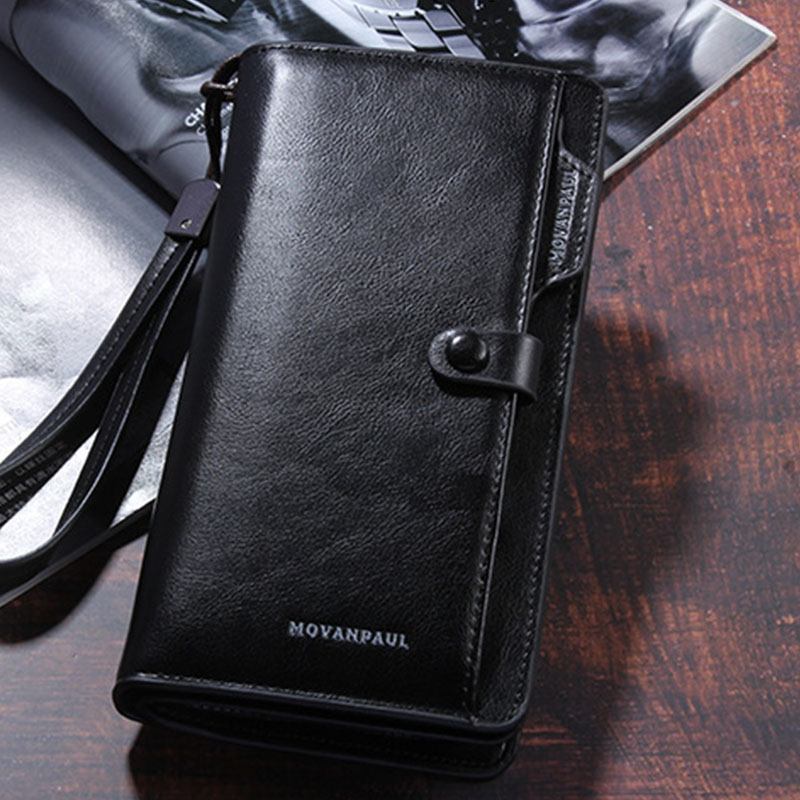 Män Faux Leather Long Wallet Business Money Zipper Wallet