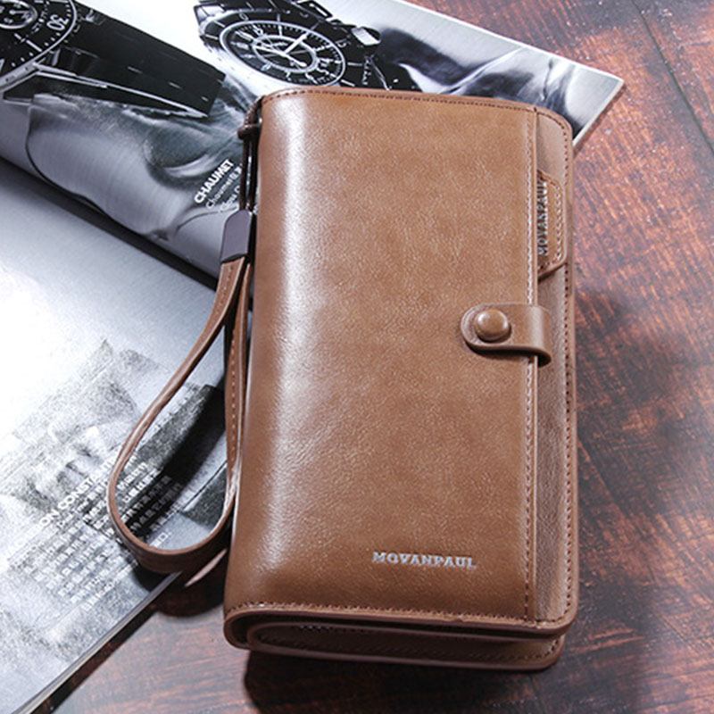 Män Faux Leather Long Wallet Business Money Zipper Wallet